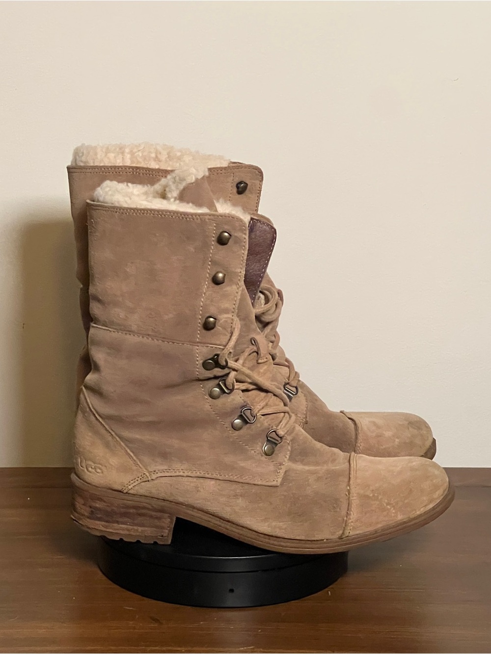 UGG Suede and Sherpa Lace Up Combat Boots